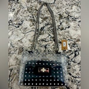 NEW Clear, Goth studded chain see-through purse, Crossbody shoulder
